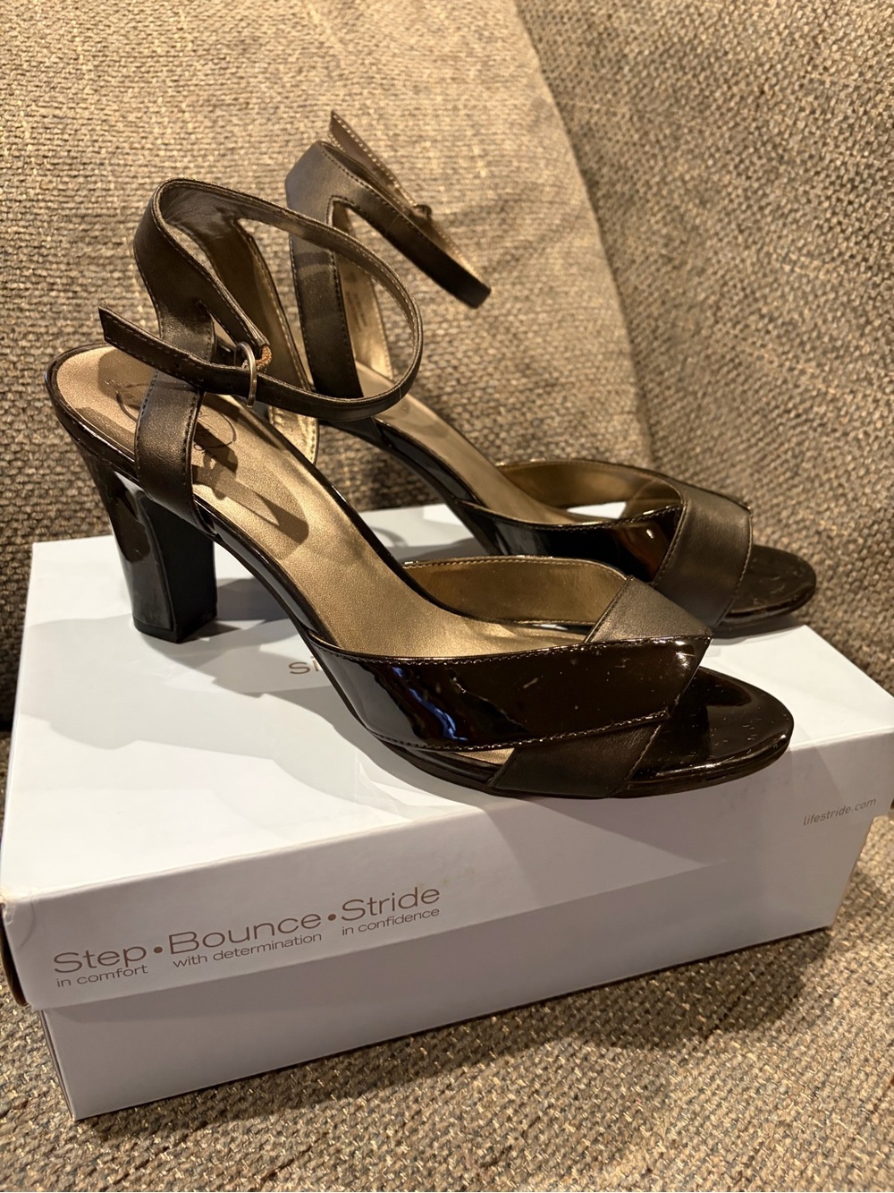 Black Patent Ankle-Strap High Heel Sandals